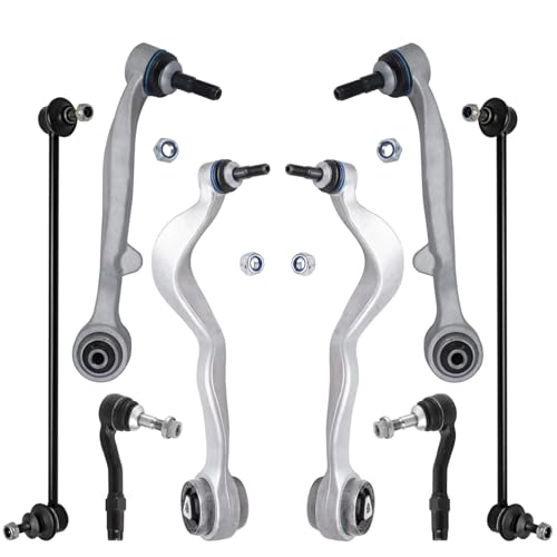 Image of Detroit Axle - 8pc Front Suspension Kit for 2002-2005 BMW 745Li 745i 2003-2008 760Li 2004-2006 760i, 4 Lower Forward and Rearward Control Arms with Ball Joint 2 Sway Bars 2 Outer Tie Rods Replacement