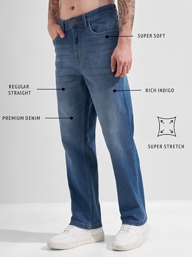 Image of Highlander Men Men's Straight Relaxed Fit Jeans | Stretchable | Everyday Comfort & Style| Jeans for Man|Premium Cotton Blend