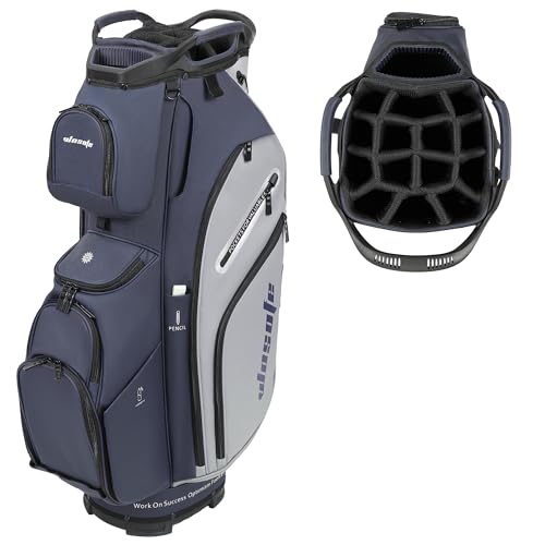 Golf Cart Bag PU Leather Lightweight Men Women Blue White Black Green Multiple 10 Pockets 14-Way Dividers Adjustable Strap Cooler Pouch Handles Rain Cover (Blue/Grey)