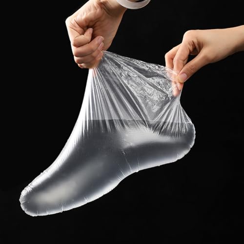 FSSTUD 200 Stück transparente Kunststoff-Fußbeutel, Paraffinwachs, Badeeinlagen, Fußabdeckungen, Fußmaske, feuchtigkeitsspendende Socken, Pedikürebeutel für heiße Spa-Wachsbehandlung