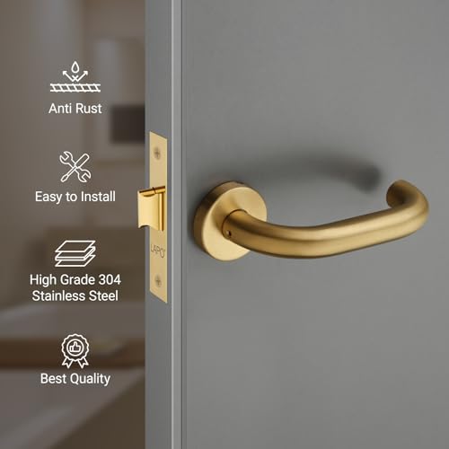 Image of LAPO Bathroom Door Handle Lock Set| 45x45mm Lock Body | Brass Latch | Ideal for 30-50mm Door | Keyless Operation | Gold Finish | Dual Side Opening | Easy Installation | 3 Years Warranty | CMH-6T