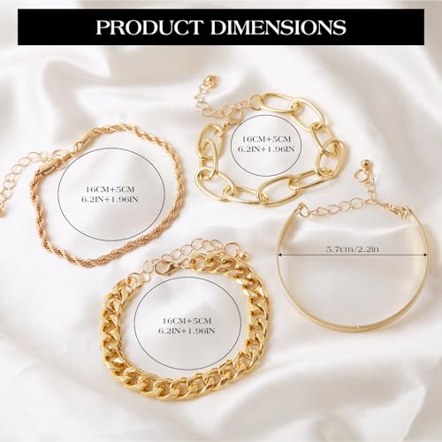 Chain Bracelets Set for Women - 18K Real Gold Plated Link Chain, Trendy Stackable Cuff Bracelets, Adjustable Jewelry Gifts3