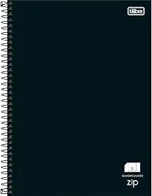 Tilibra - Caderno Espiral Capa Dura Universitário Quadriculado 1cm Zip Preto 80 Folhas
