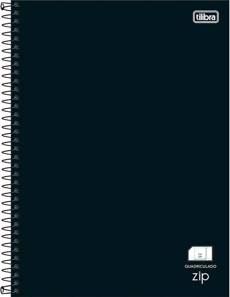 Tilibra - Caderno Espiral Capa Dura Universitário Quadriculado 1cm Zip Preto 80 Folhas