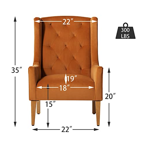 Sepnine Mid-Century High-Back Velvet Accent Chair,Upholstered Button Tufted Wingback Armchair,Living Room Club Sofa Chair With Solid Wood Legs #TOP1