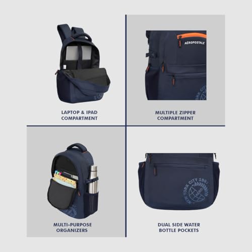 Image of Aeropostale Backpack Basin | Durable 2-Compartment Laptop Backpack with Rain Cover Compartment | Bag for School, College and Work | Padded Back and Multiple Utility Pockets