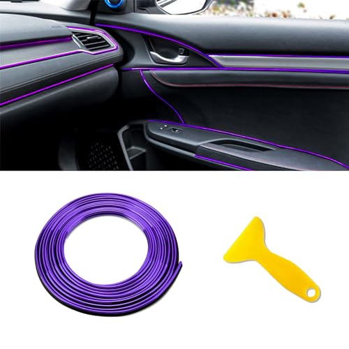 HEVLE Car Interior Trim Strips, Universal Car Gap Fillers, Car Electroplating Decoration Styling Door Dashboard Flexible Strip, Car Interior Accessories Including Installing Tool (Purple, 10M)