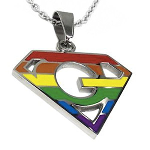 Super Gay - Rainbow Pendant - LGBT Gay and Lesbian Pride Necklace with Chain. (Super Gay)