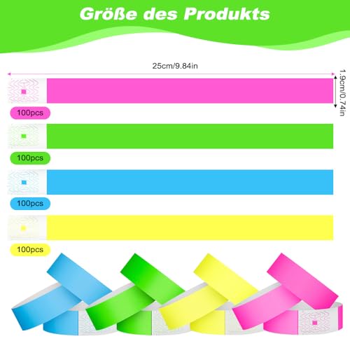 400Stück Papier-Armbänder für Events – Wasserfestes Festival-Accessoire mit Sicherheitsverschluss – Konzert, Club, Einlasskontrolle (Bedruckbar, 4 Farben) (Rosa)
