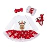 BabyPreg Baby Meisjes Mijn Eerste Kerst Kerstman Kostuum Feestjurk 4 STUKS