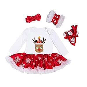 BabyPreg Baby Meisjes Mijn Eerste Kerst Kerstman Kostuum Feestjurk 4 STUKS