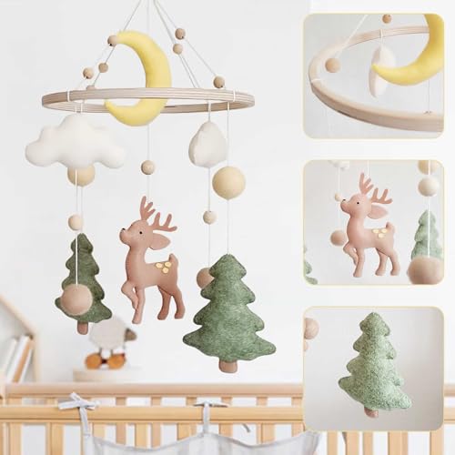Baby Mobile Baby Windspiele, Hirsch Wald Thema Babybett Mobile aus Filz, Hängende Bettglocke Neugeborene Geschenk für Baby Mädchen Jungen