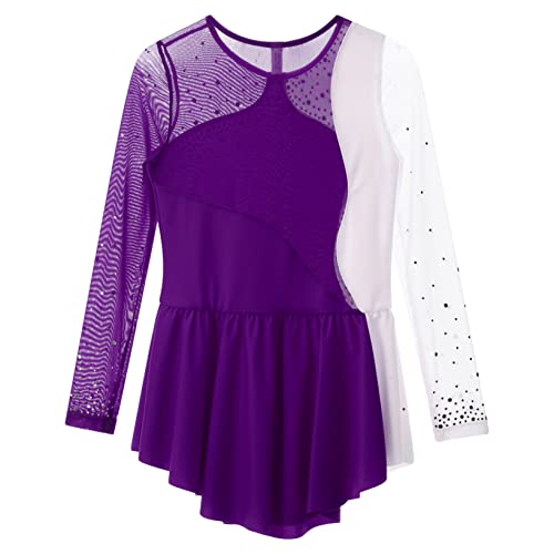 Yuumin Girl's Skating Costume Figure Skating Dress For Competition Dancewear Ballet Dance Gymnastics Leotard Purple 12 Years #TOP3