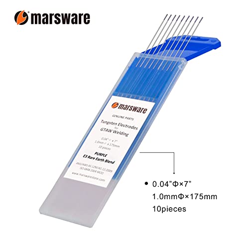 Marsware Tig Welding Tungsten Electrode, 10-Pack Rod Rare Earth Blend Tri-Element Non-Radioactive 0.040"×7", Ground Finish Arc Starts Easier And More Stable(Purple, Ewg) #TOP1