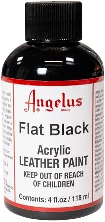 Angelus Acrylic Leather Paint, Flat Black, 4 oz (118 ml) – Flexible Paint for Shoes, Sneakers, Bags, Belts & Crafts