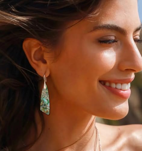 Natural Stone Earrings for Women Boho Triangles Dangle Drop Earrings3