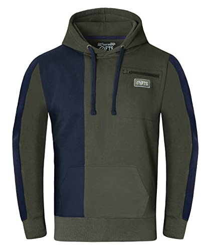 FTS Sweats à capuche pour panneaux de toison masculin sans zip avant, toit à capuche en molleton décontracté pour hommes pour courir, gymnase et vêtements de (Plain - Marin with Armée Verte, Small)