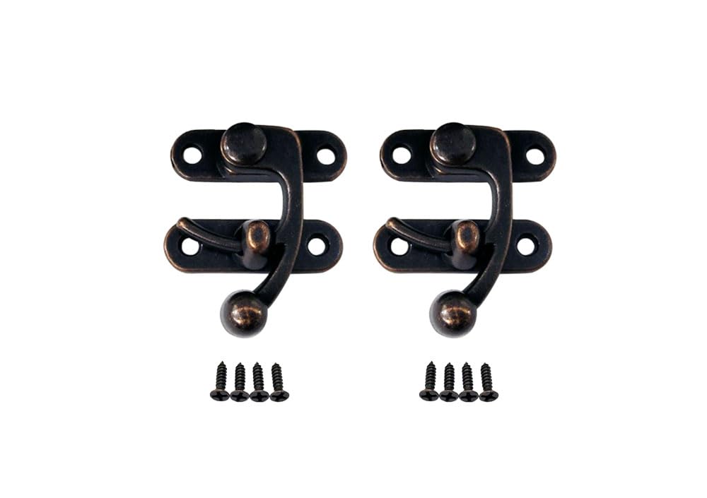 QCAA Zinc Die Cast Hook HASP Latch, Vintage Style, Right Latch Lock, 39mm x 46mm (1.53" x 1.81"), Antique Copper, Made in Taiwan, 2 Pack