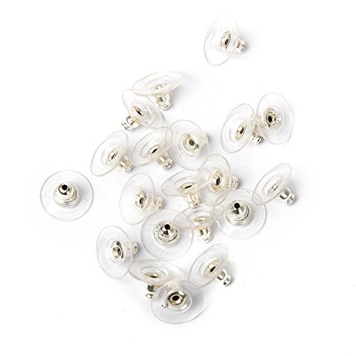 FOREVER YUNG 50pcs Earrings Back Stoppers With Plastic Pad DIY Jewelry Accessories Silver