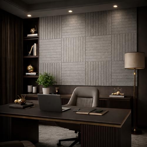 Image of MMT Acoustix Slats Felt Acoustic Wall Panel | Sound Proofing for Room |Premium Acoustic Panel |Pin Board for Wall |Sound Absorbing Panels | Slats Felt Acoustic Wall Panel |Pumice| 30 x 30 cm | 8 Pcs