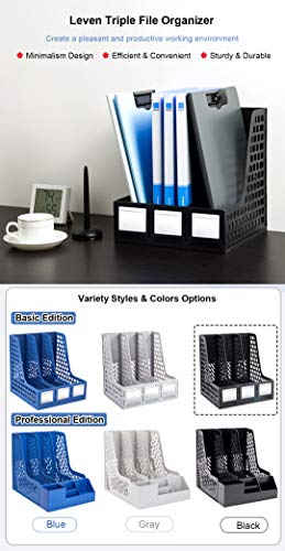 Leven Sturdy Magazine File Holder Desk Organizer File Folder for Office Organization and Storage with 3 Vertical Compartments, File-Storage-Organizer-Magazine-Holder