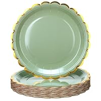 Amazon.co.jp: Maxcheck セージグリーンスカラップ紙皿 50枚 ゴールド