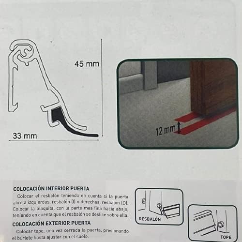Tira aislante con labio de CAUCHO .Burlete bajo puerta basculante de aluminio 93cm (Marrón) aislante de labio de caucho flexible, Instalación interior y exterior mediante tornillos a la placa base.