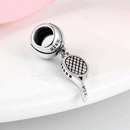 Image of Tennis Racket & Tennis Ball Charm 925 Sterling Silver Sport Bead Fit Pandora Charm Bracelet