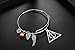 AFAF Handmade Harry Potter-Deathly Hallows Inspired Silver Triangle Owls/Snitch Bracelet-Black Leather Braid/Rope(Black+Blue)