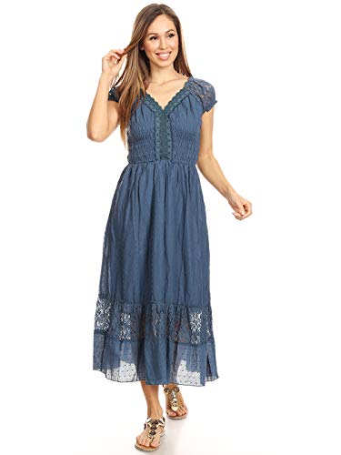 Robe de jeune fille paysanne Renaissance style bohème bleu taille S
