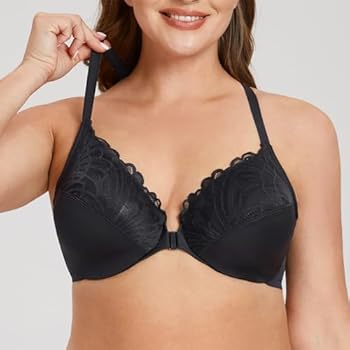 MELENECA Dames Flora Kanten Ongewatteerde met Beugel Front-Sluiting Racerback BH Blauw 75B