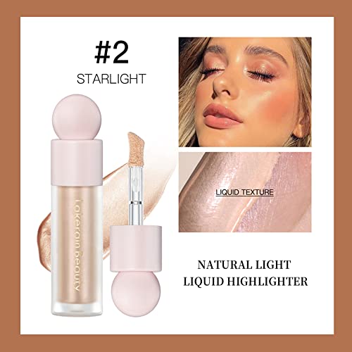 Liquid Highlighter, Smooth Shimmer Shine Face Body Highlighter Makeup Stick, Lightweight Long-Lasting Waterproof Natural Luminizer Beauty Wand, Face Glowing Body Glitter, Cruelty-Free -02 Starlight #TOP2