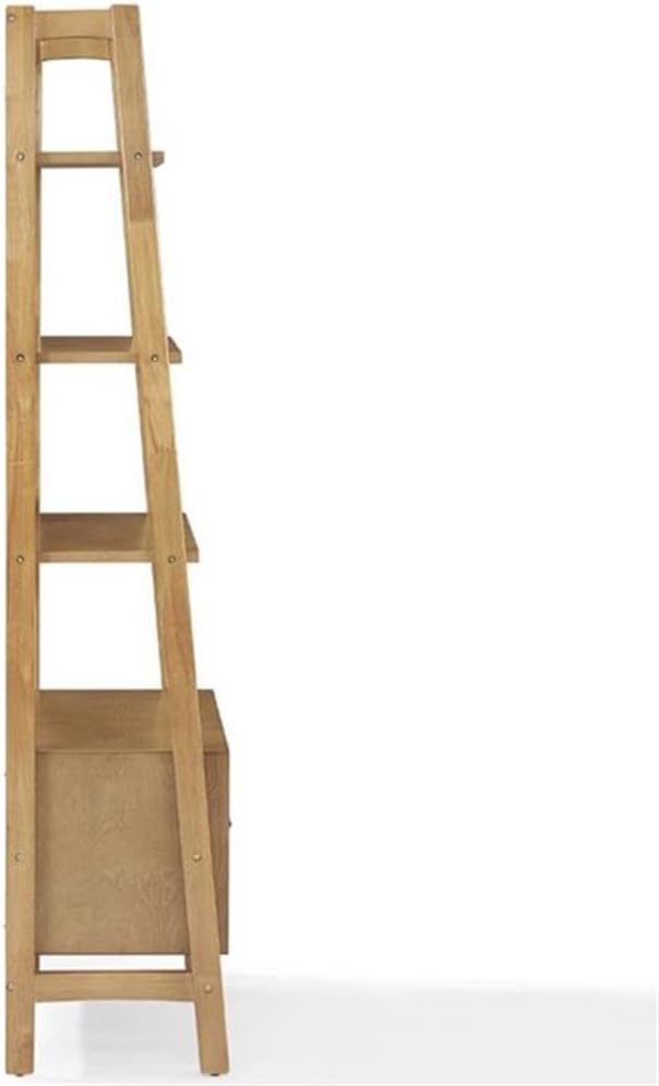 Pemberly Row 70" 4-Shelf Ladder Style Bookcase, MDF and Solid Hardwood, Acorn Finish, Mid-Century Modern Design, Full Extension Drawer, Metal Hardware, Narrow Storage for Office, Entryway or Bathroom