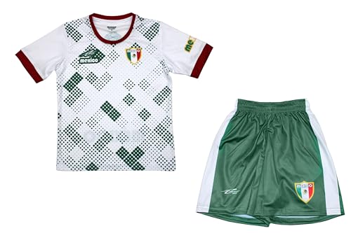 Arza Sports Youth Soccer Uniform Mexico 100% Polyester Shorts and Jersey Included White and Black (US, Numeric, 6, Regular, White/Green)
