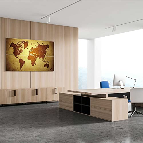 Jber Wall Art Vintage World Map Painting On Fiberboard, 6 Panels Spliced Into A Large Self-Adhesive Wall Decorative Art Pictures, Wall Decor For Living Room, Bedroom, Office. 47.2" X 27"X 0.4" #TOP5