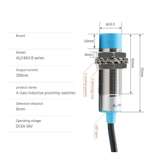 Interruptor de proximidad inductivo ALJ18A3-8 para control de maquinaria DC 5