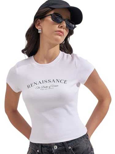 Image of Tokyo Talkies Women Pure Cotton Tops for Woman|Regular Fit Slim fit Crop Tops for Women Western|Top Tshirt for Women Stylish Western|Suitable for Casual and Workwear
