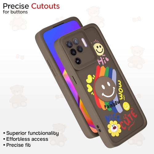 Image of Pikkme Back Cover for Oppo F19 Pro | Soft Silicone| Cute Rainbow Smile & 3D Cartoon Flower Design | Shockproof Raised Camera Protection Bumper Case (Brown)