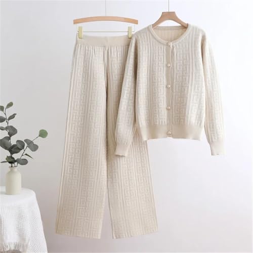 Ensemble en tricot pour femme pantalon taille haute et haut col rond - 3