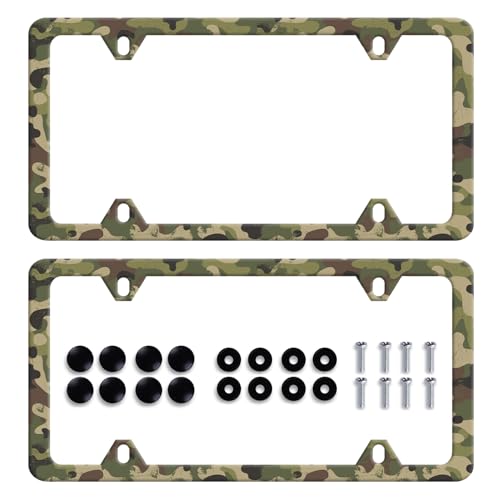 2pcs Green Camo License Plate Frame Camouflage Print License Plate Frames Funny Auto Accessory Bracket Stainless Steel License Plate for Women Men 6 x12 Inch