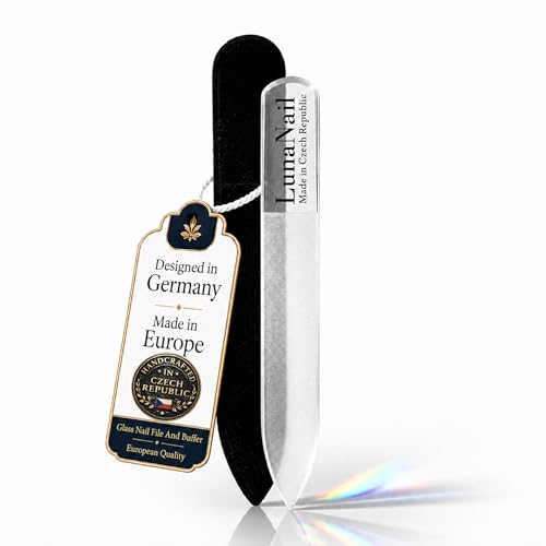 LunaNail Nano Czech Glass Nail File & Buffer 2-in-1, Velvet Case, Crystal Polisher, Mirror-Shine, Keratin-Sealing, Travel Friendly