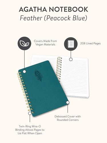 Carnet de notes bleu paon Studio Oh Agatha Feather 208 pages lignées à spirales