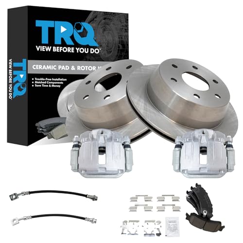 Image of TRQ Rear Brake Pad and Rotor Set Ceramic Rotors Calipers Compatible with 2000-2001 Chevrolet Tahoe GMC Yukon