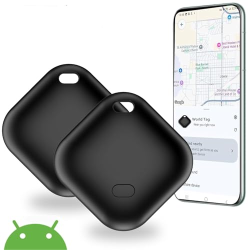 Tracker Android, Schlüsselfinder Kompatibel „Google Find Hub“, Bluetooth Smart Finder Android Tag (Austauschbare Batterie) für Schlüssel/Brieftasche/Koffer/Tasche (Schwarz, 2 pcs)