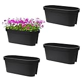 Spetebo Balkon Blumentopf oval anthrazit 4er Set - 60 x 28 cm - Kunststoff Pflanzkasten zum Einhängen am Geländer - Garten Blumentopf Pflanz Blumen Schale zum Hängen