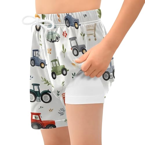 Bolaz Toddler Boys Swimwear Swim Trunks with Compression Liner 4T Cars Tractors Leaf2