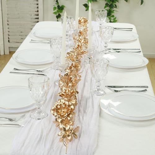 Efavormart 6.5ft Metallic Gold Artificial Magnolia and Jasmine Flower Garland, Shimmering Floral Hanging Vine for Table Runners, Arches and Backdrop Decor