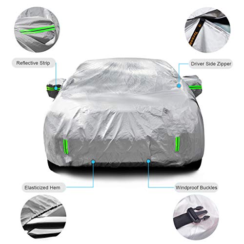 Tecoom Light Shell Waterproof UV-Proof Windproof Design Car Cover with Zipper Storage and Lock for All Weather Indoor Outdoor Fit 201-218 Inches Sedan