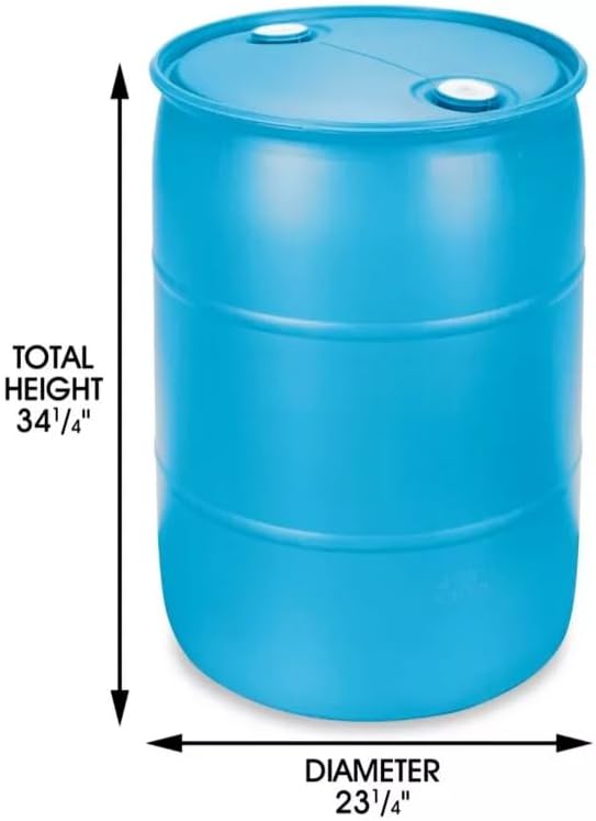 55 Gallon Water Barrel | Rain Barrel | Solid Mold | 2" Bung Holes | Good for Emergency Water Use | BPA Free | Food Safe | Includes (1) Barrel & (1) Faucet (Blue)