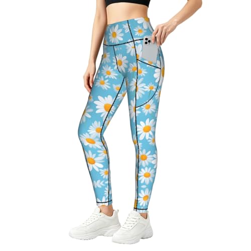 Leggings de yoga con estampado de crisantemo y bolsillos laterales